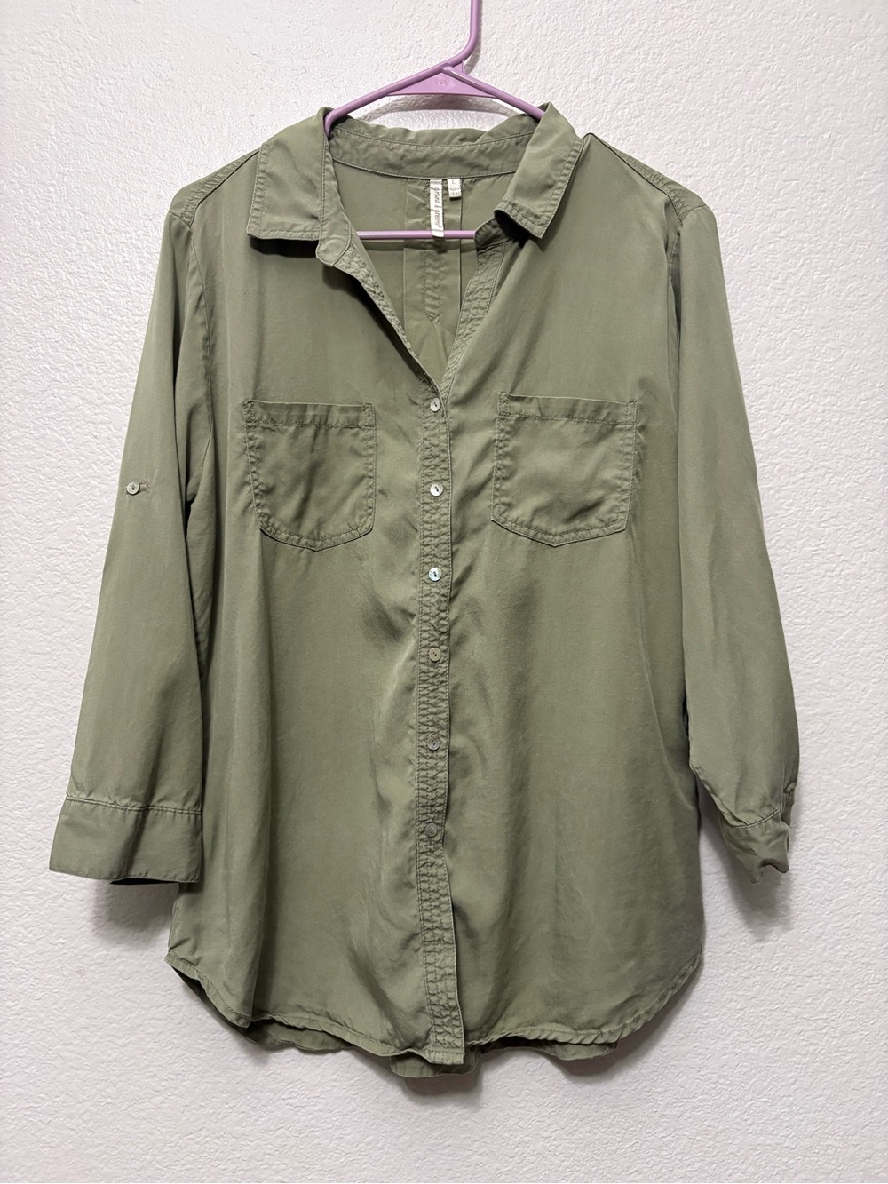 grand & greene Olive Green Button-Front Women's Shirt